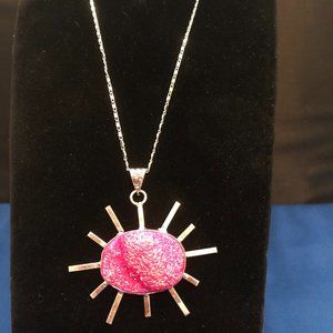 Natural Titanium Druzy Gemstone 925 Stamped  Sterling Silver 925  Necklace